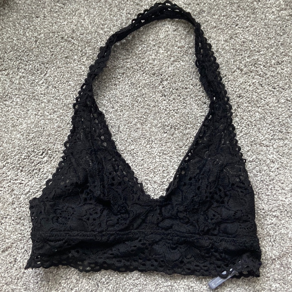 Black lace halter bralette